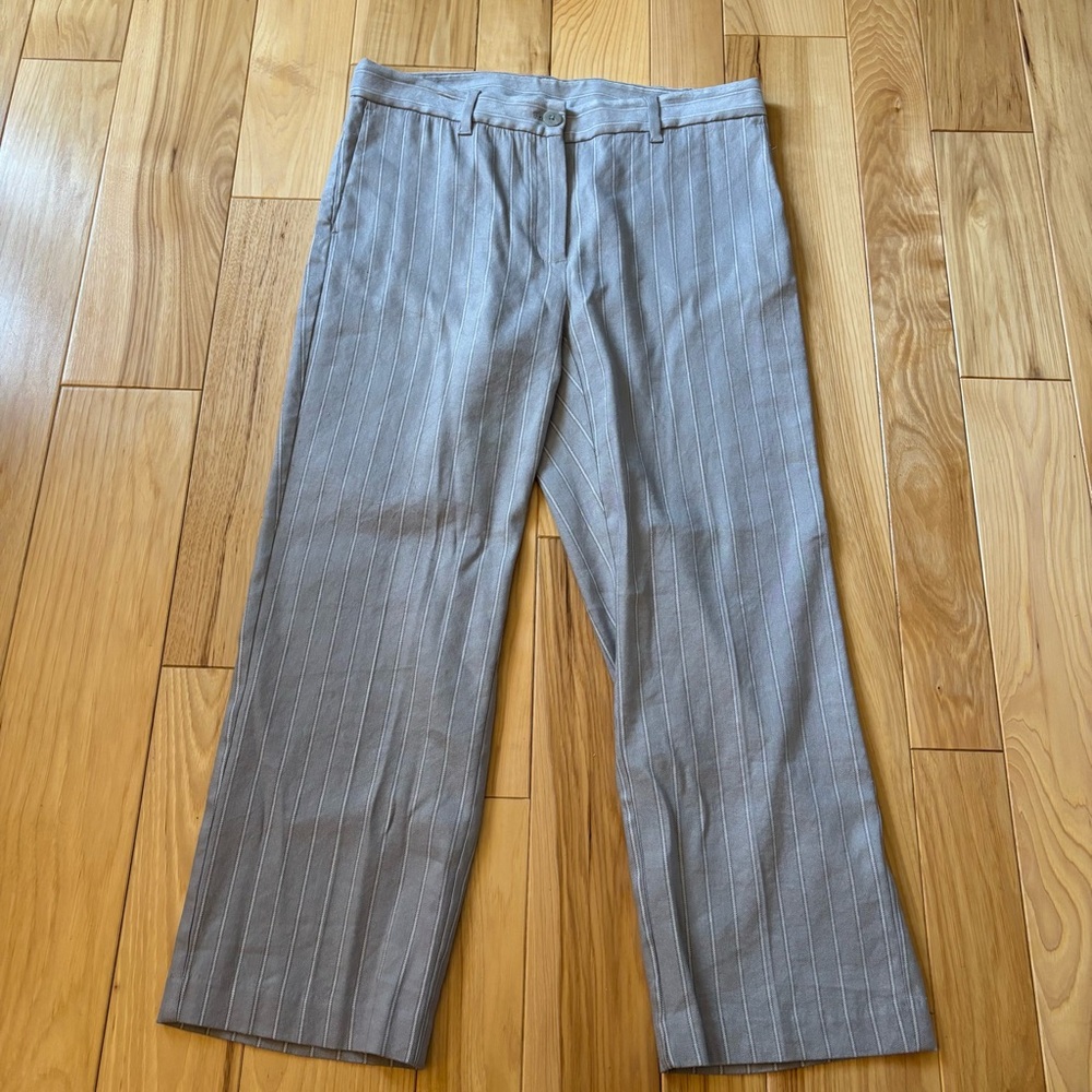 NEW J. Jill Linen Stretch Gray Striped Linen Blend Pants
